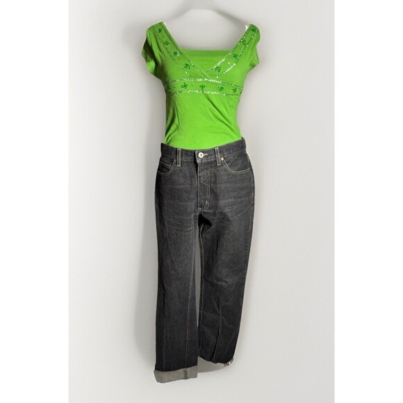 GUESS Premium Jeans Y2K CROP CUFFED Blue Mid Rise Size 29 - Picture 1 of 16